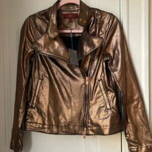 NWT Seven for all Mankind Gold Metallic Jean Motorcycle Jacket